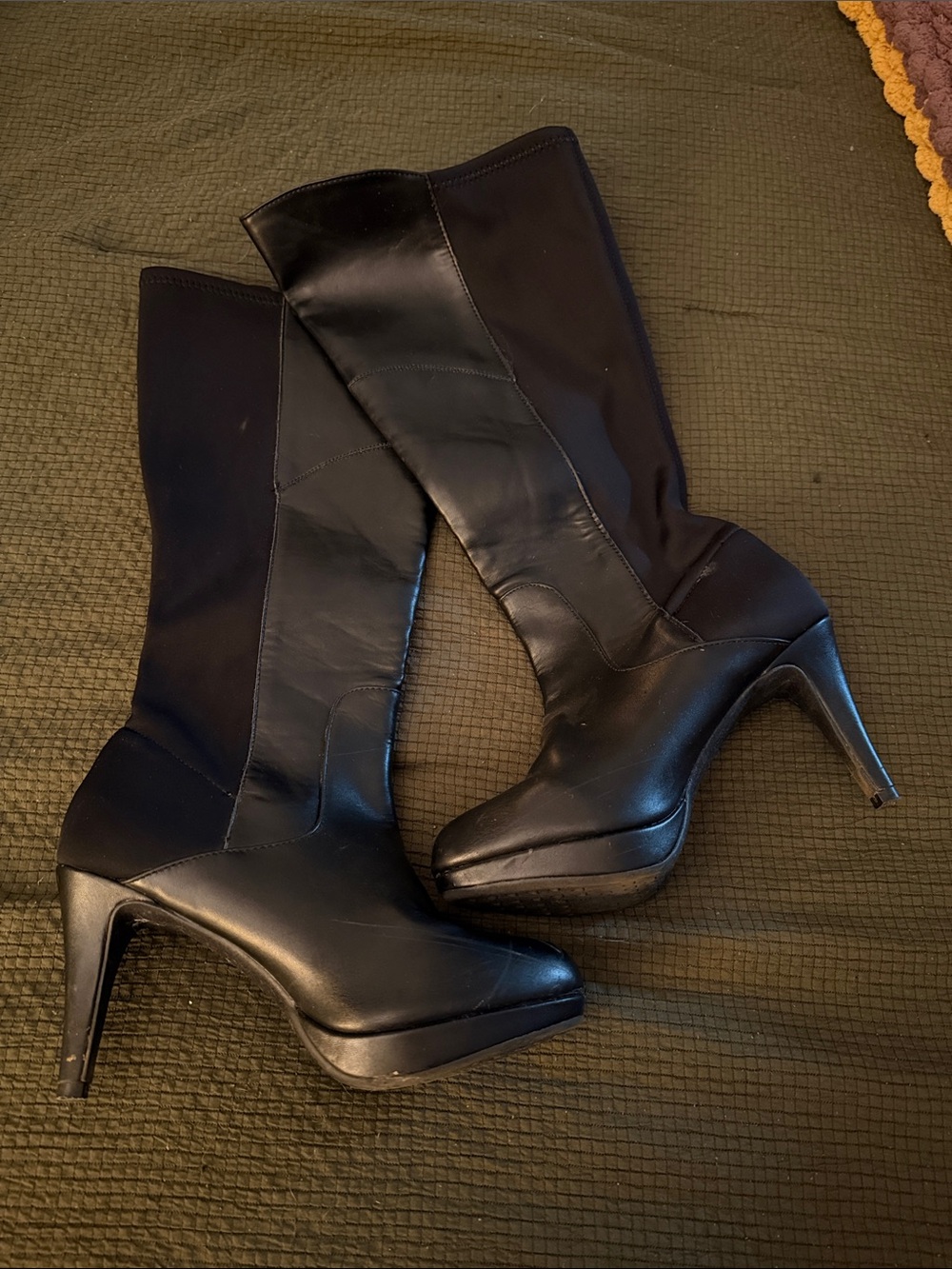 Adrienne Vittadini Black Knee-High Platform Stiletto Boots
